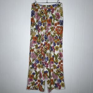 SWF Boutique Women’s 100% Linen Floral Wide Leg Pants Size Large